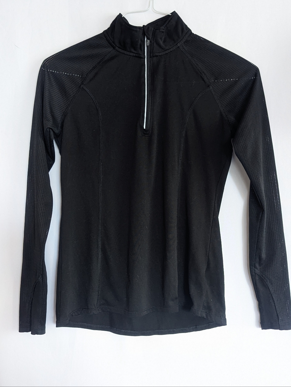 Danskin XS Black Long Sleeve Quarter-Zip Athletic Top Breathable Perforated Mesh